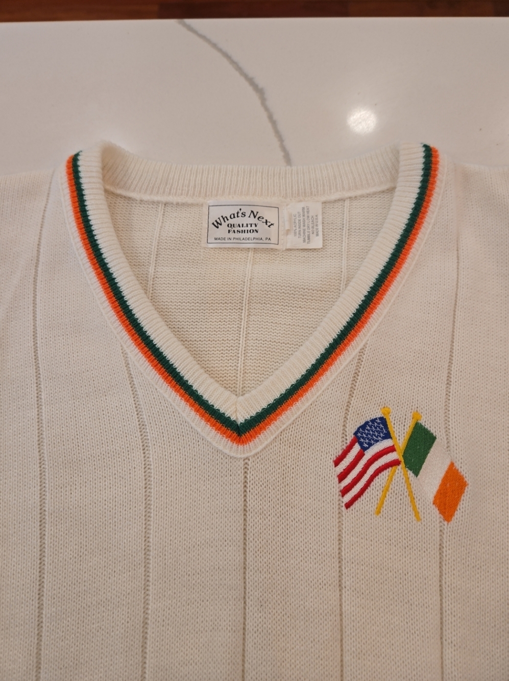 VTG 90s Whats Next Preppy Country Club American Flag Ireland Sweater Large - Picture 4 of 7